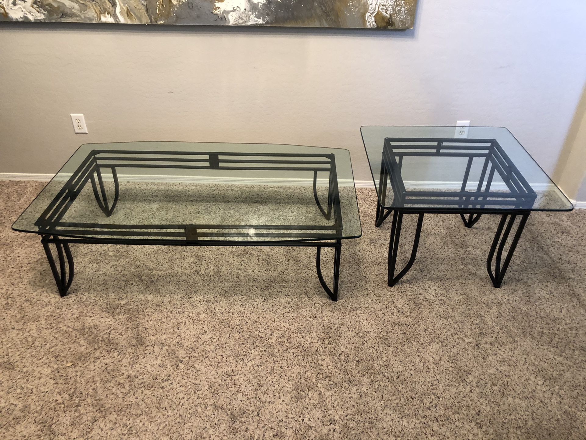 Gorgeous Black Metal Coffee Table And Side Table With 1/2 inch Thick Glass Tops