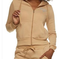 Tan 2 Piece Love Zipper Hoodie Jogger Set