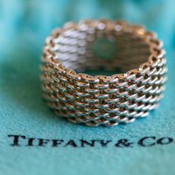 Tiffany & Co Sterling Silver Somerset Mesh Weave Ring Unisex AUTHENTIC Size 6.5