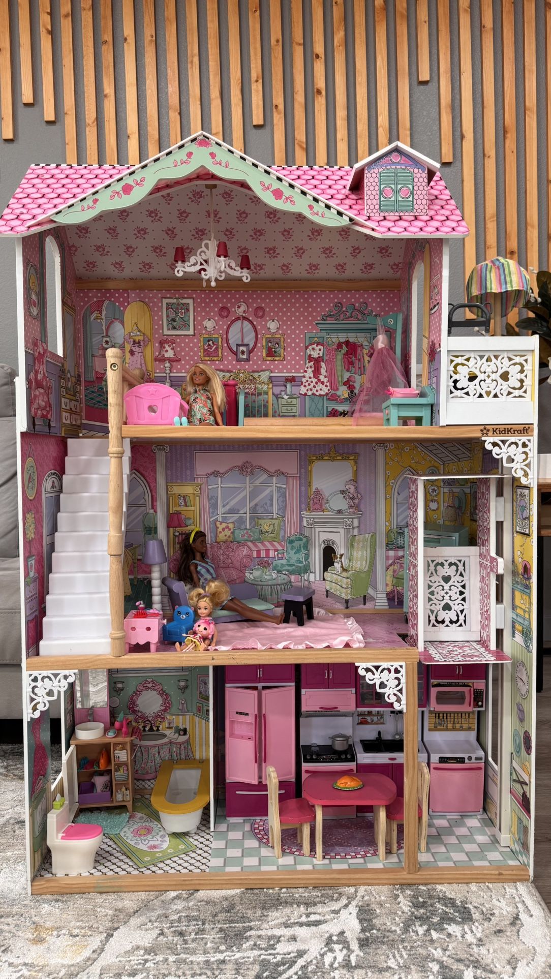 KidKraft Annabelle Wooden Dollhouse with Elevator, Balcony and Accessories