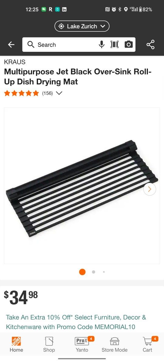 Kraus: Multipurpose Jet Black Over-Sink Roll-Up Dish Drying Mat