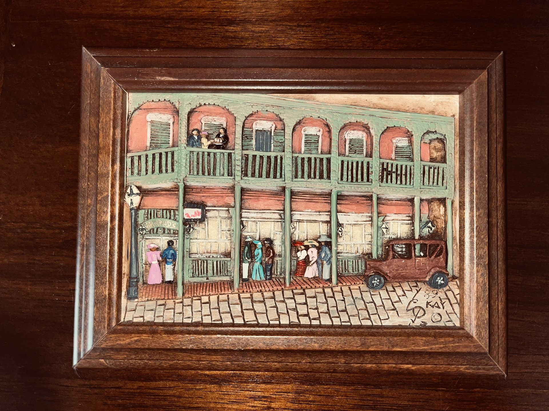 Vintage Kay Glenn Original Carved Woodgraph New Orleans Antoine's Restaurant