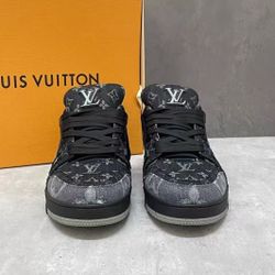 New in Box LV Trainer Sneakers Black Denim