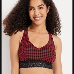 NEW Maurices Women Red Black Checker Lace Bra Bralette Size M