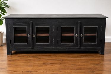 Nadeau Solid Wood TV Stand / Media Console – Black, 4 Glass Doors