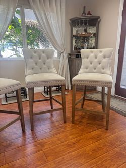 Recaceik Velvet Counter Height Bar Stools Set of 4, Upholstered Tufted Bar Stools with Back, 27" Kitchen Counter Stool for Island, High Back Kitchen I