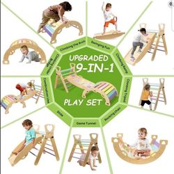 9 -in- 1 Montessori Climbing Set with Unique Curved Board Arch, Ramp Ladder