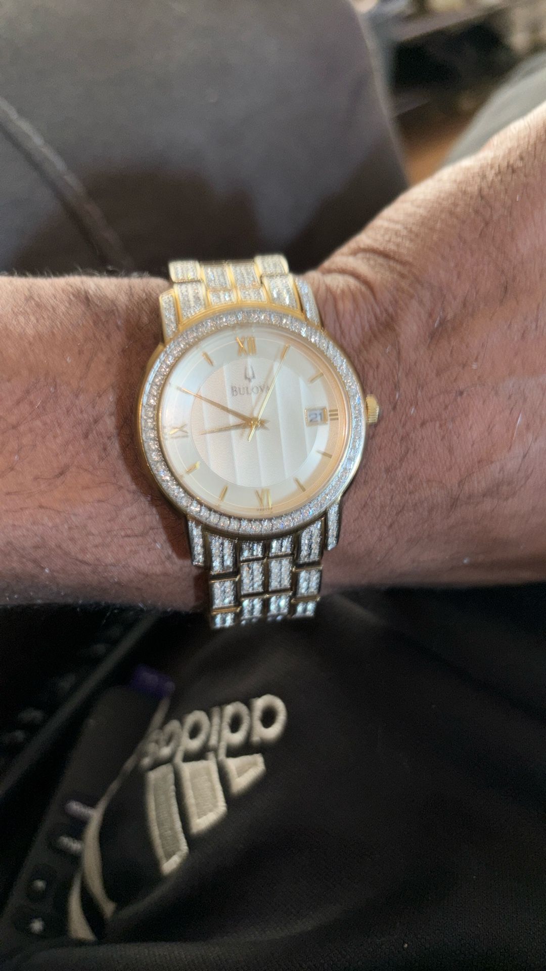 Bulova Men's Watch stainless steel two tone Swarovski Crystals C976933 Wrist Size 10