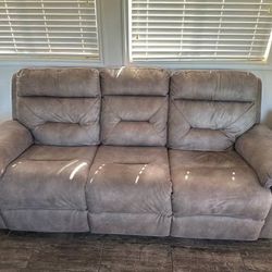 Ashley Furniture Theater Reclining Couch Electric 3 Seater Sofa Beige Taupe Microfiber