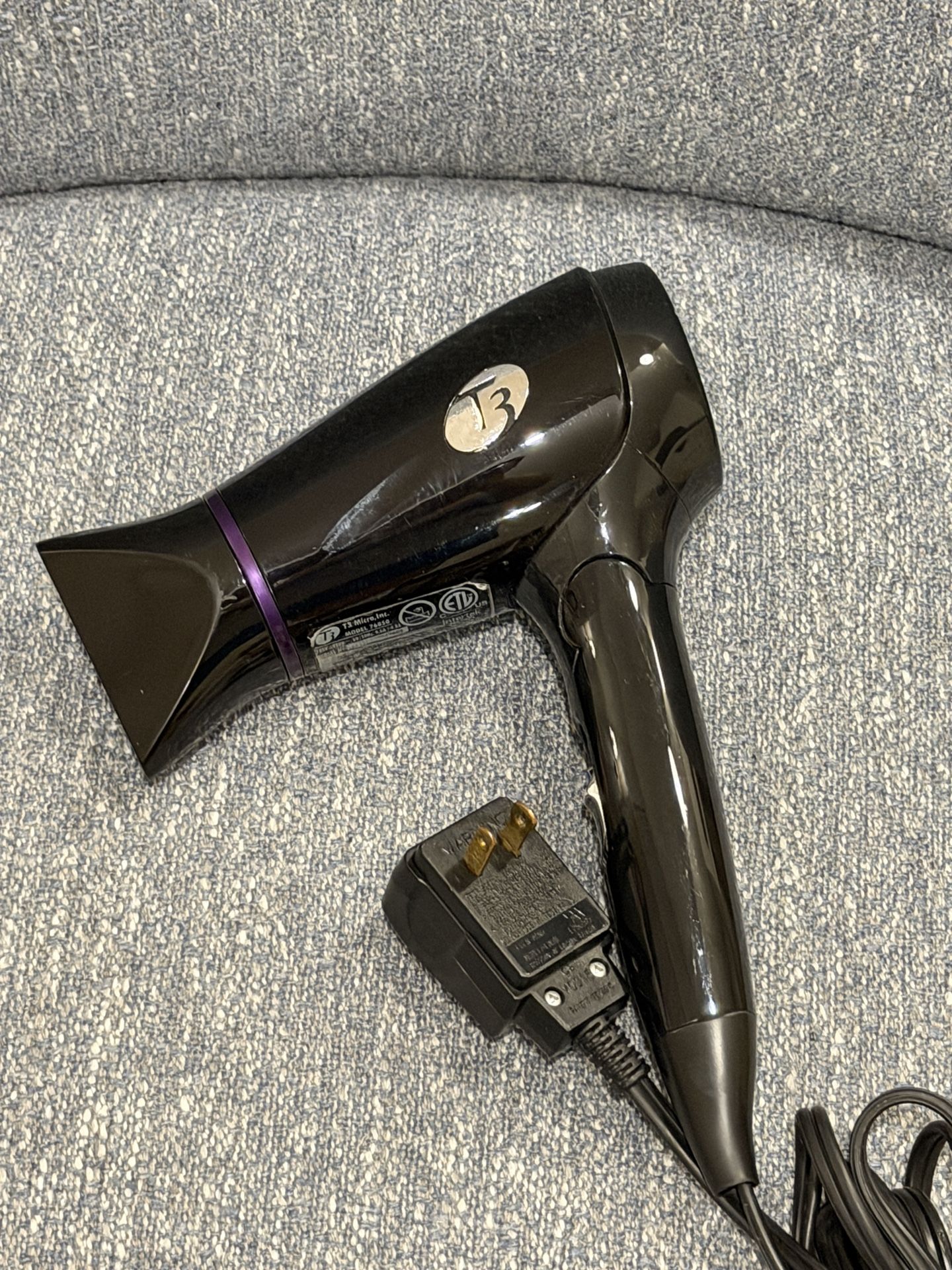 T3 Featherweight Micro Compact Travel Hair Dryer Model 76850 Folding Black