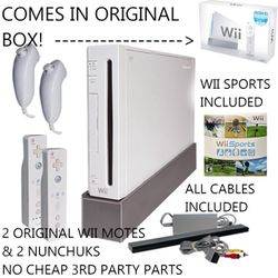 Nintendo Wii Bundle - Console In Box With Wii Sports 2 Sets Of Controllers (2 Wii Motes And 2 Nunchuks) - All Cables And Sensor Bar Included