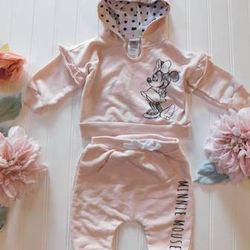 Disney Baby Minnie Mouse Girls 3-6M Pink Hooded 2 pc Outfit