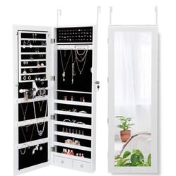 Jewelry Cabinet Armoire Wall Door Mounted Organizer Lockable with Mirror
