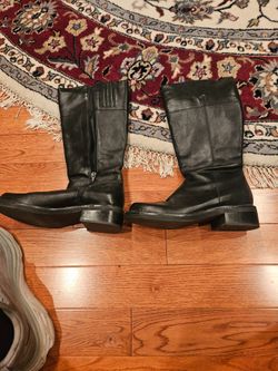 Black Leather Knee-High Boots with Side Zip