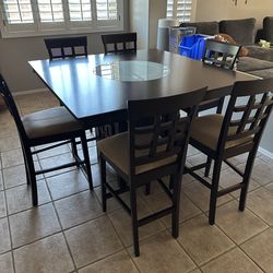 Bar height Square Dining Table with Lazy Susan