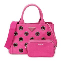 Prada Small Grommet Canapa Tote - Pink