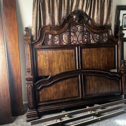California King Solid Wood Ornate Carved Bed Frame and Dresser Mirror / Wall Mirror $250