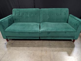 Broken Cushion** Emerald Green Plush Tufted Sofa