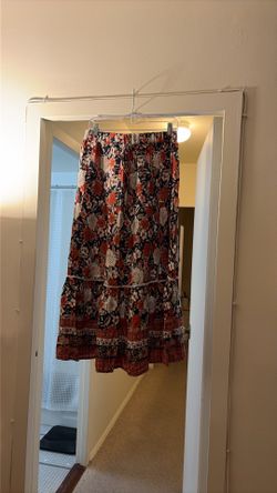 Floral Orint Skirt (Elastic Waist, Midi Length)