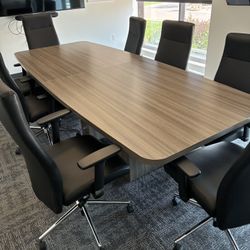 Conference Room Table + Leather Chairs 