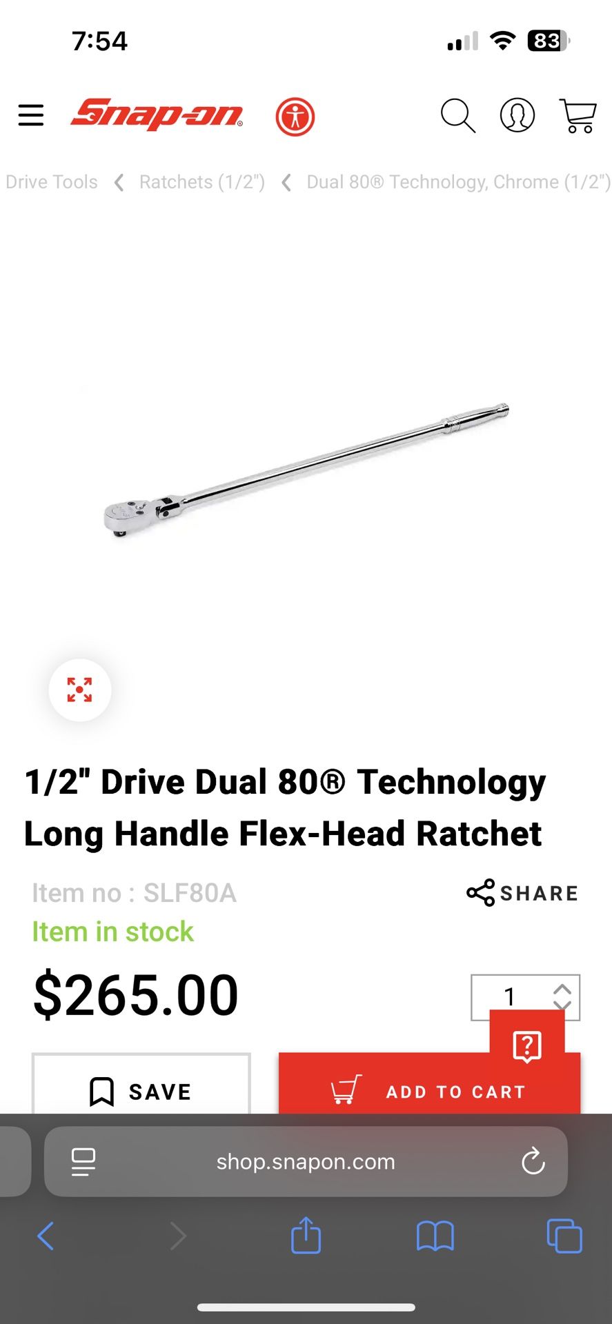 Snap On Ratchet. 28 Inch