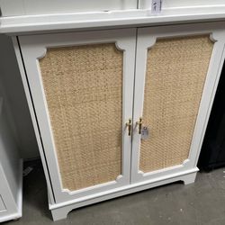 As is Modern Sideboard Buffet Cabinet with Rattan Doors and Adjustable Shelves, white 31.5 inch