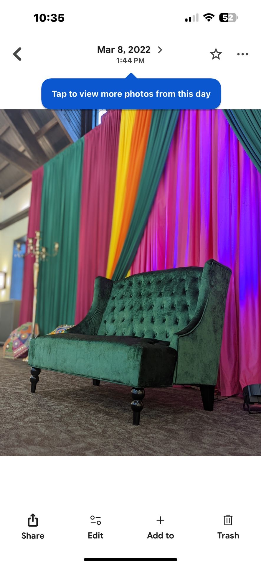 Velvet Green Loveseat.