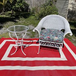 Patio Chair With Cushion And Small Table With Glass (Metal, Rattan And Glass) Good Condition $50 Firm On Price