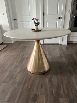 44” Round Marble-Bronze Pedestal Table