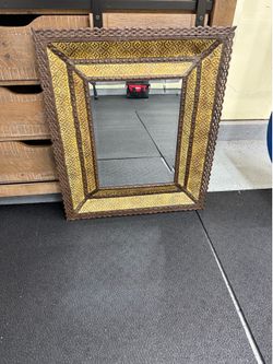 Vintage Ornate Decorative Wall Mirror – Bronze & Gold Frame – 30” x 26”
