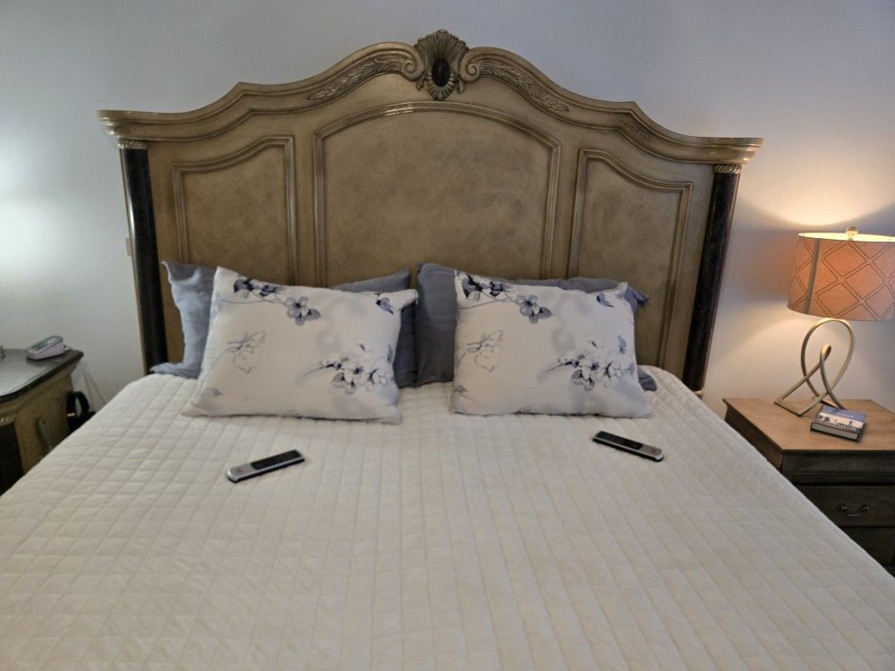 Michael Amini La Francaise Bed Frame w/Marble Decal With Adjustable Base