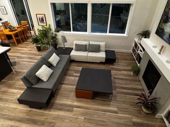 Lazzoni Modern Living Room Set – Sofa, Tables, Ottomans – Like New