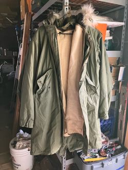 US Military M-1951 Wolf Fur Fishtail Parka long overcoat jacket w/ Liner W gunner gloves