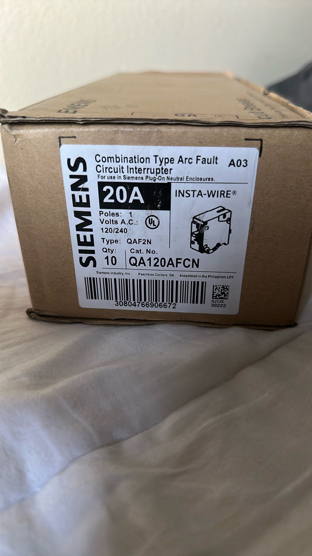 Siemens 20A Arc Fault Breaker QA120AFCN