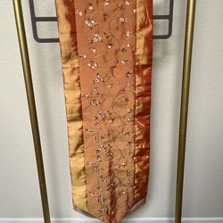 Orange Table Runner With Floral Embroidery, 76”