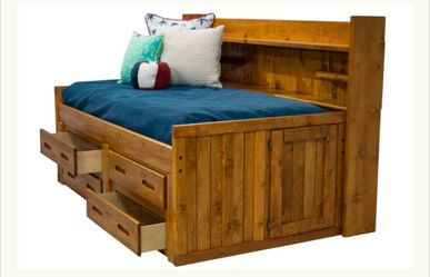 Young Pioneer Wood Captains Twin Bedframe with bookshelf and drawers