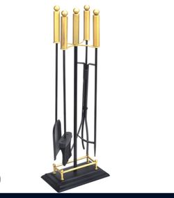 5-Pieces Fireplace Tool Set Rustic Wrought Iron Firewood Burning Polished Brass 96325
