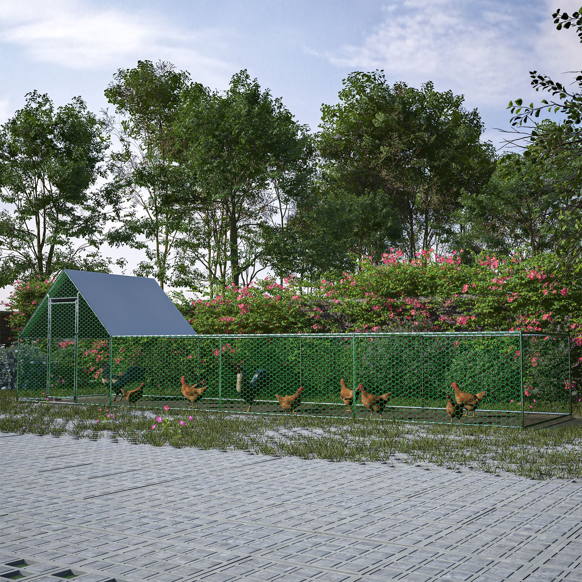 26'Lx6.7'Wx6.6' ft Large Metal Chicken Coop, Walk-in Chicken Run, Galvanized Wire Poultry Chicken Hen Pen Cage, Rabbits Duck Cages with Waterproof and