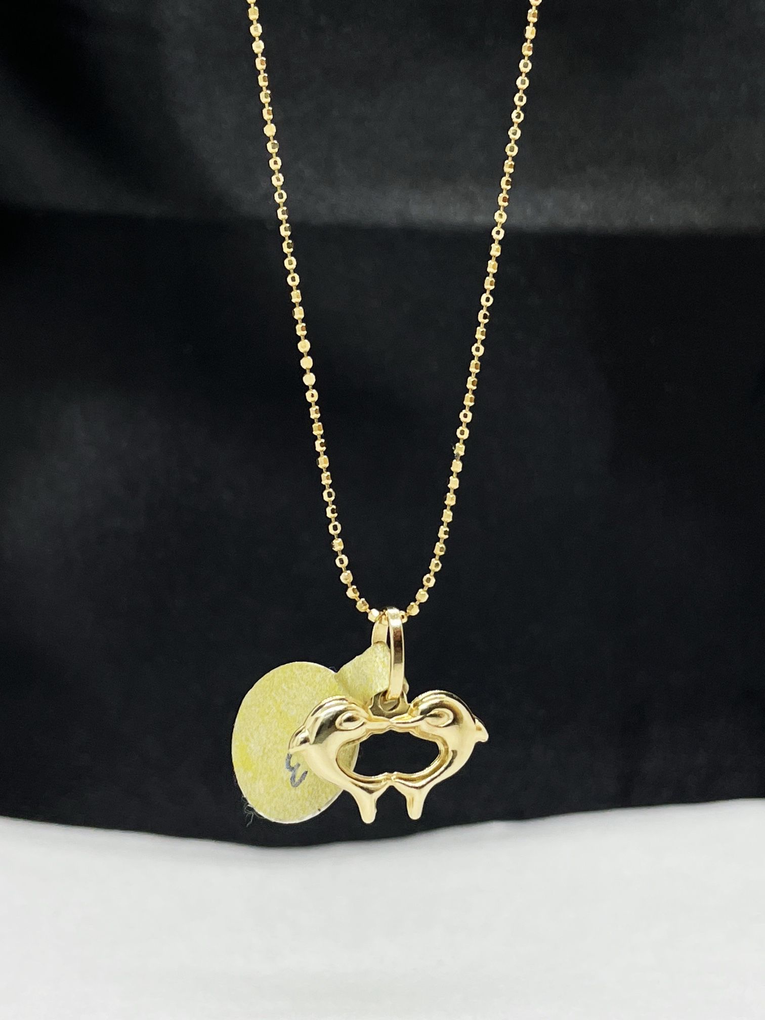 14k Solid Gold Chain And Two Dolphin pendant , gold necklance