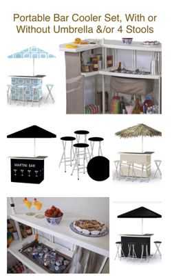 PLEASE READ DESCRIPTION BELOW! Portable Fold Away Bar Cooler Set, Umbrella & 4 Stools