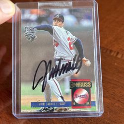 John Smoltz, Atlanta Braves, Autographed, Don Russ Baseball Card, 1993 Leaf Mint Condition