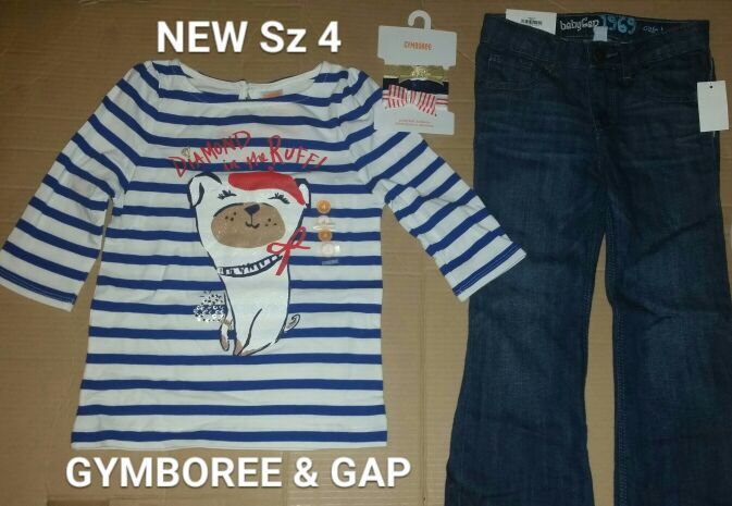 New Girls Sz 4 Gymboree top & GAP jeans w/ matching hair ties