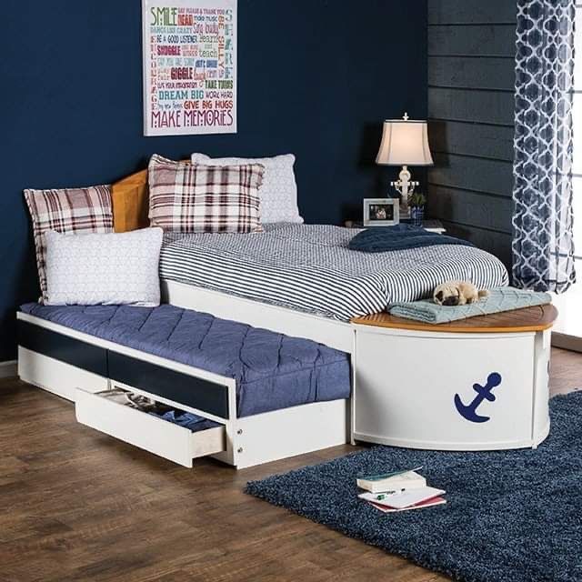 NAVY BLUE SHIP BOAT THEME TWIN SIZE BED STORAGE DECK TRUNDLE