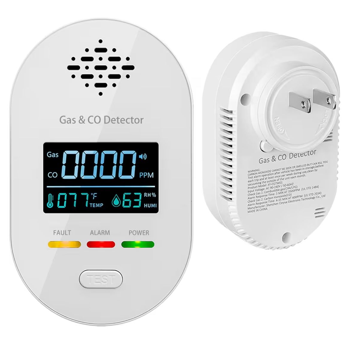 Brand: Nsrrye Carbon Monoxide Detectors,Plug in CO and Natural Gas Detector, Combination Gas & Carbon Monoxide Detectors for Travel with Temperature H