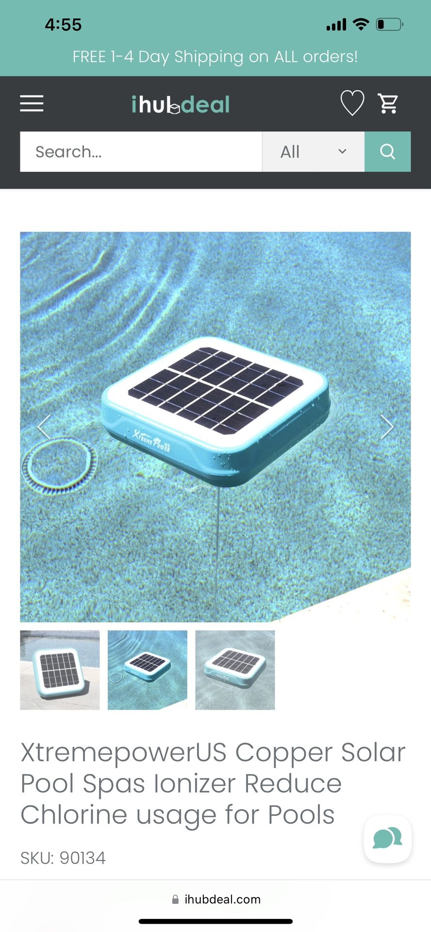 Large Solar-Powered Algaecide Killer Pool Ionizer Purifier System Filter Cleaner 35,000 Gal. In/Above Ground Pools