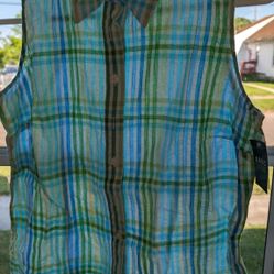 New Womens Seersucker Small 4-6, Shirt Cotton 100%, Sleeveless, Shell, Lightweight, Blue, Green, White. East or West