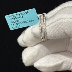 Unisex 925 Sterling Silver Moissanite Ring Size 10