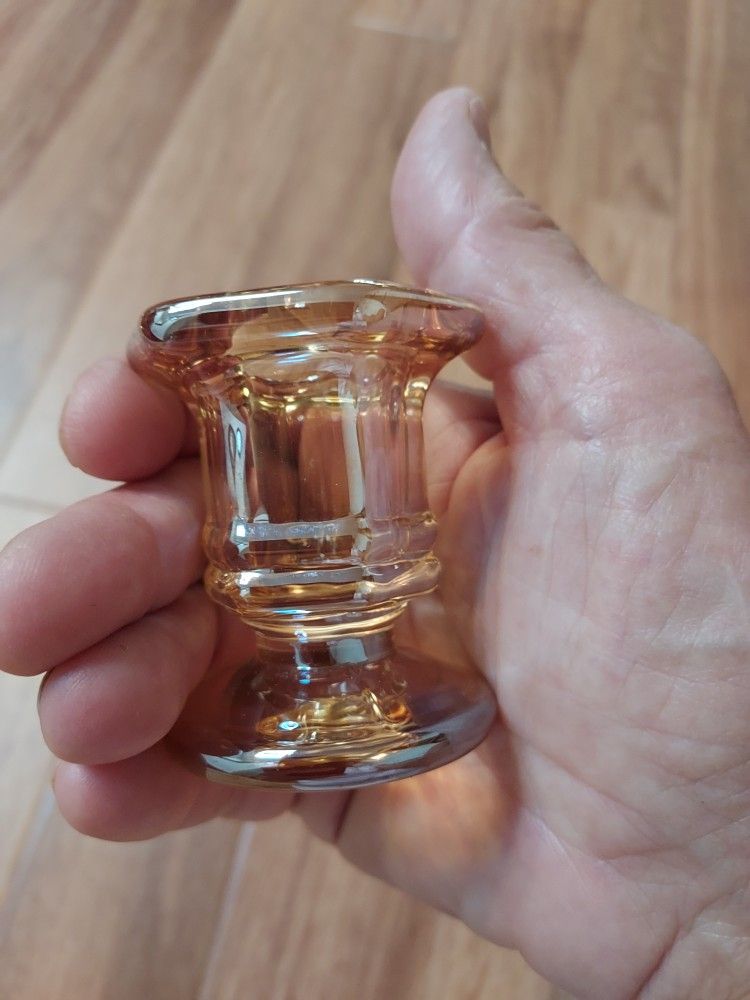 Set of 8 Opalescent Peach Colored Glass Mini Candle Holders