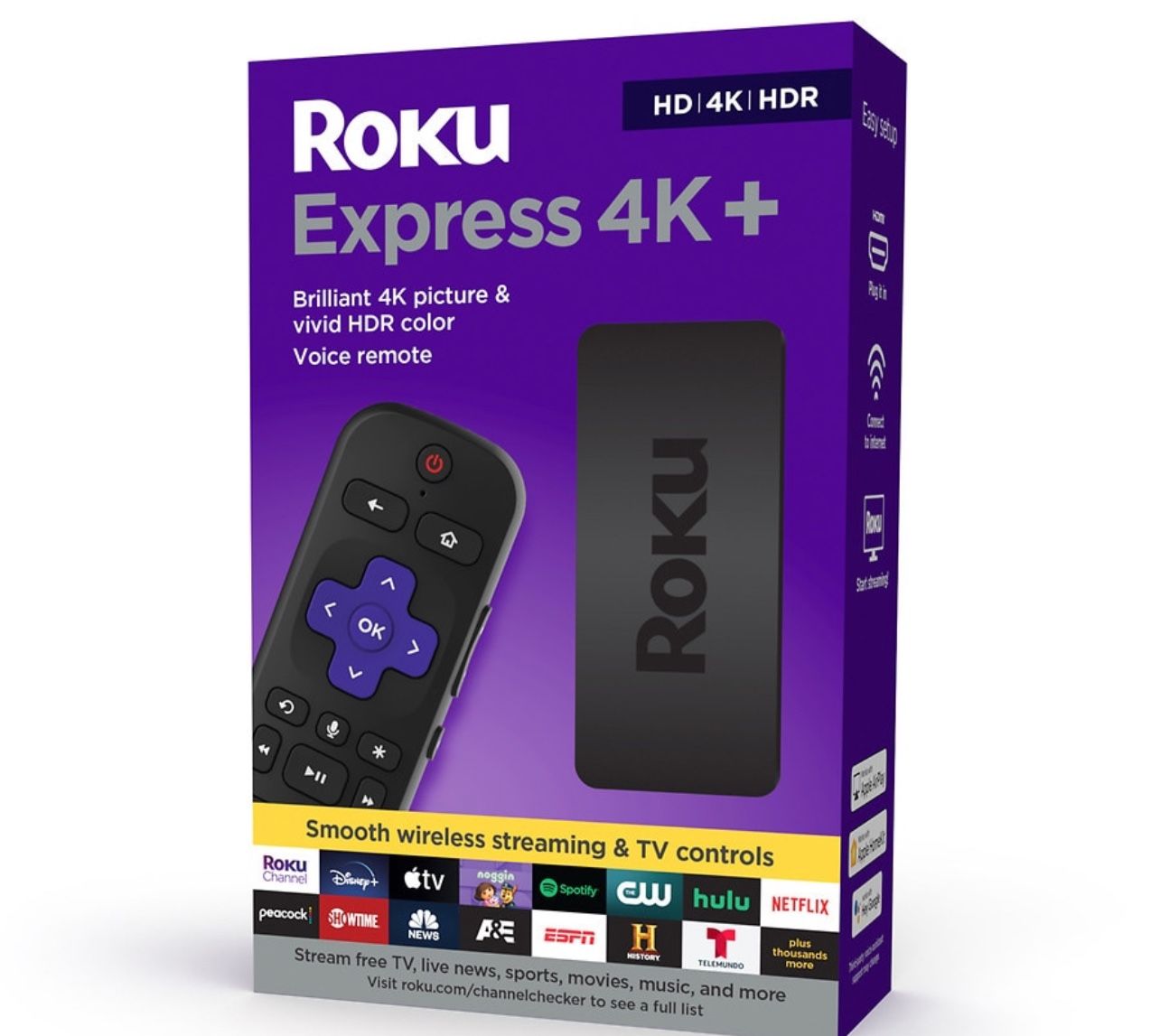 Roku Express 4K+ Streaming Device HD/4K/HDR with Roku Voice Remote with TV Controls