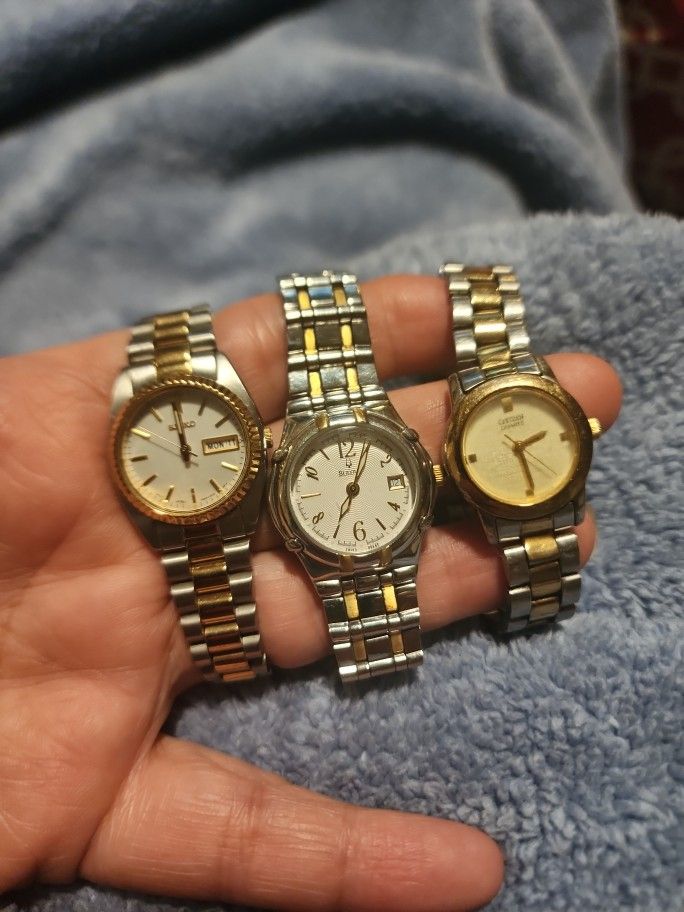 3 LADIES WATCHES BULOVA, SEIKO,CITIZEN NEED BATTERIES PREOWNED for Sale